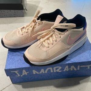 Nike JA 1 basketball shoes, size 7Y, guava ice/med soft-pink white